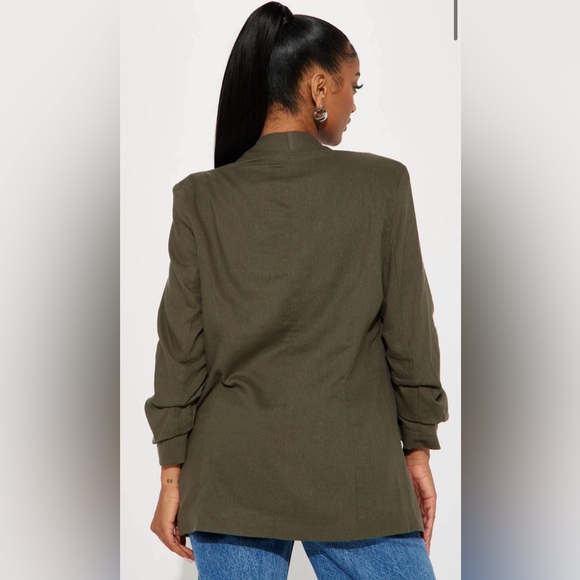 Oversized Olive Green Linen Blazer - Picture 4 of 4